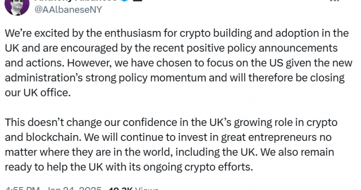 Andreessen Horowitz Shuts Down London Office Amid Renewed Focus On US Crypto Market