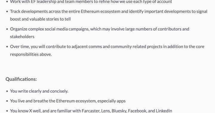 ETH Needs You: Ethereum Foundation Seek Fresh Blood For Social Media Revamp