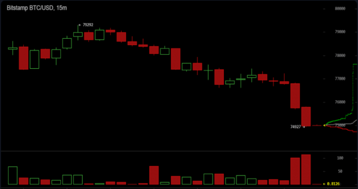 Bitcoin Plummets Below $75,000, Hits Intraday Low of $74,637 Amid Market Turmoil