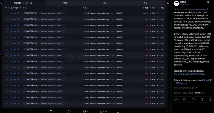 Ethereum ICO Whale Stakes $645 Million After Long Silence