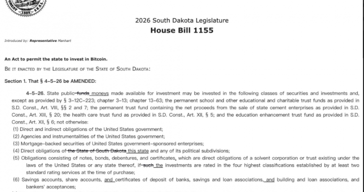 Bitcoin Breaks Into State Policy As South Dakota Weighs 10% Allocation