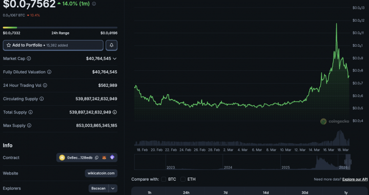 What is WKC Crypto? WIKICAT Price Correction on BSC After +40% Pump