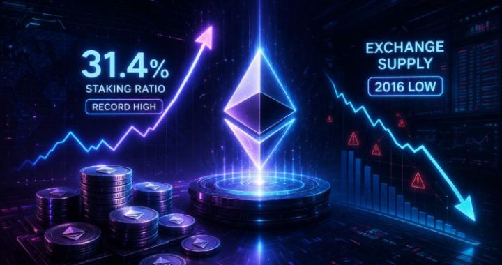 Ethereum Staking Ratio Hits Record 31.4% As Exchange Supply Crashes To 2016 Lows