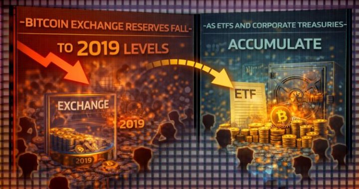 Bitcoin Exchange Reserves Fall To 2019 Levels As ETFs And Corporate Treasuries Accumulate
