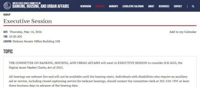 Senate Banking Committee schedules markup for crypto legislation on May 14