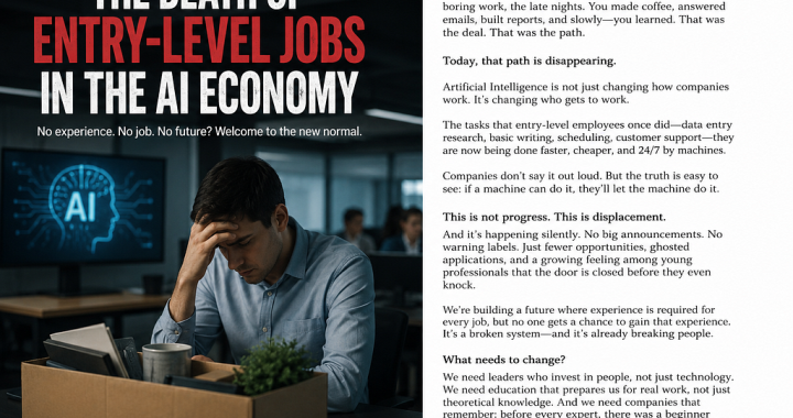 The Silent Disappearance of Entry-Level Jobs in the AI Economy: A Generation’s First Career Ladder…