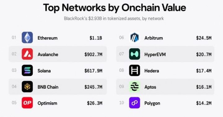 Blackrock’s Tokenized Funds Hit $2.93B Onchain as Ethereum Leads With $1.1B