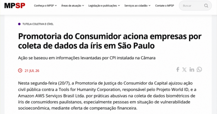 São Paulo Sues World and Amazon AWS for $47 Million Over Abusive Biometric Data Collection