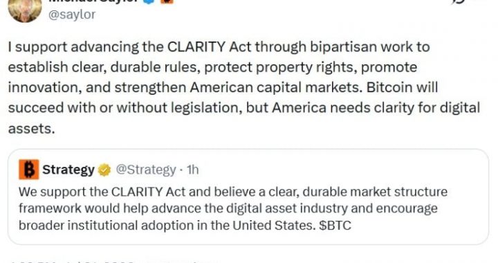Saylor and Strategy Officially Back CLARITY Act for US Crypto