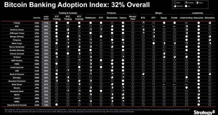 Strategy Launches Bitcoin Bank Adoption Index With 32% Overall Score