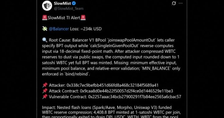 Balancer V1 Pool Hacked for $234K in Same Bug Family