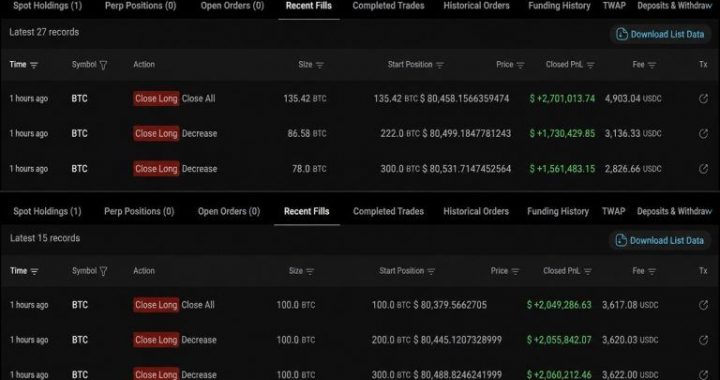 Bitcoin Whale Closes 2-Month Long, Banks $11.6M Profit