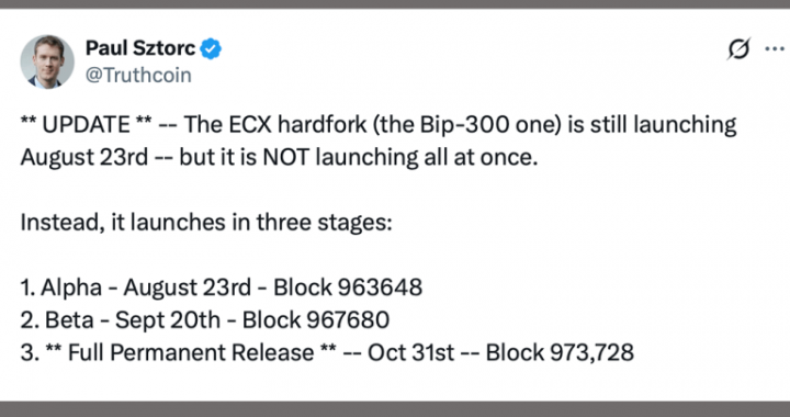 Bitcoin’s ECX Hard Fork Splinters Into 3 Launches Through October