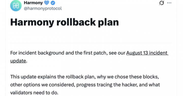 Harmony Protocol to Roll Back Network After Massive Exploit