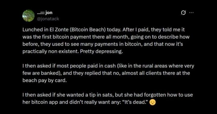 Bitcoin Core Dev Warns Bitcoin Payments Vanish at Bitcoin Beach