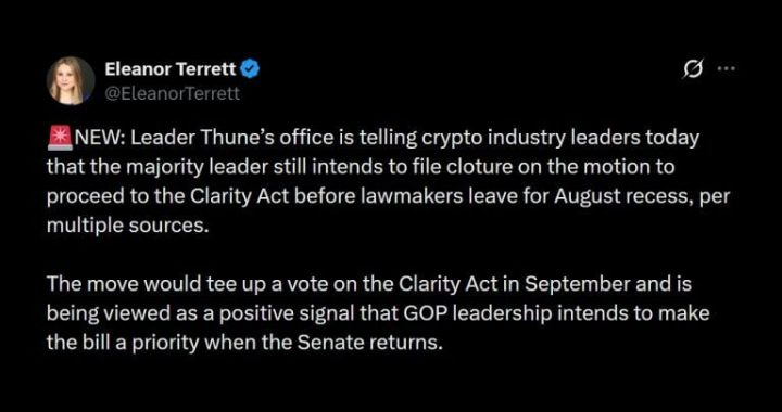 Thune to File Motion to Force September Vote on CLARITY Act