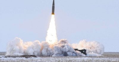 New footage shows russian iskander loaded with cluster munitions striking kyiv, triggering chain of explosions