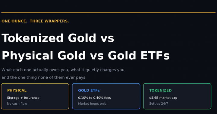 Tokenized Gold vs Physical Gold vs Gold ETFs: One Ounce, Three Wrappers, Three Very Different Bills