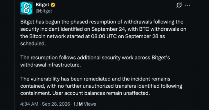 Bitget Restarts Bitcoin Withdrawals as $388M Hack Investigation Widens