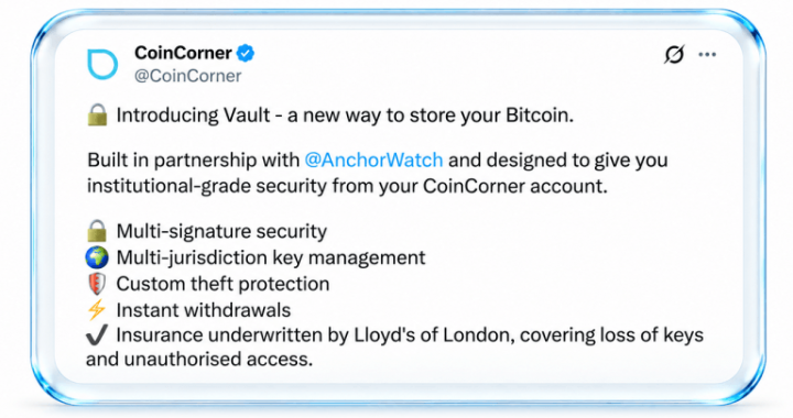Coincorner, Anchorwatch Roll out Bitcoin Custody With Lloyd’s Insurance