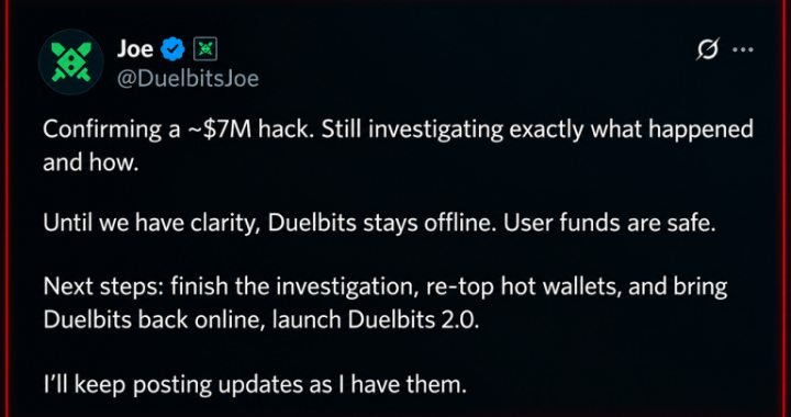 Crypto Casino Duelbits Hit With $7M Hack, Taken Offline