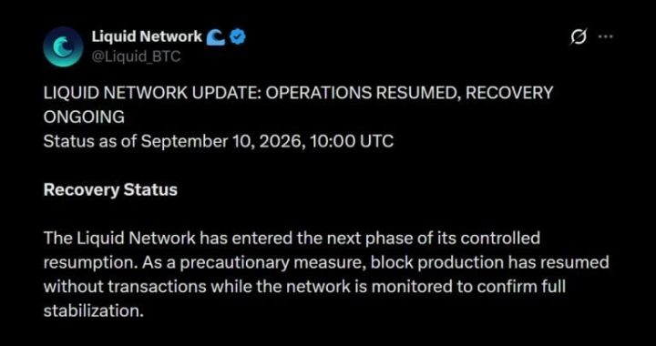 Liquid Network Resumes Block Production After 4,000 BTC Exploit