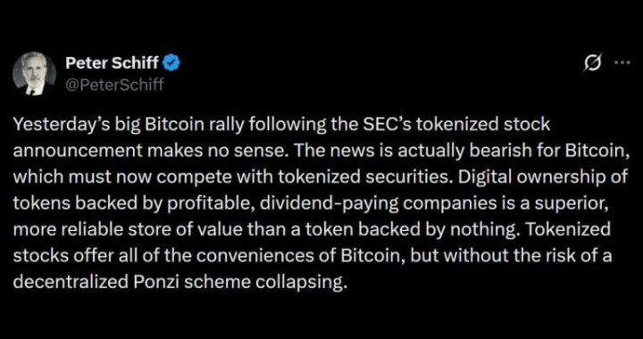 Schiff Warns Tokenized Stocks Will Siphon Liquidity From Bitcoin
