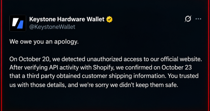 Keystone Wallet Data Breach Exposes Buyers’ Addresses to Scammers