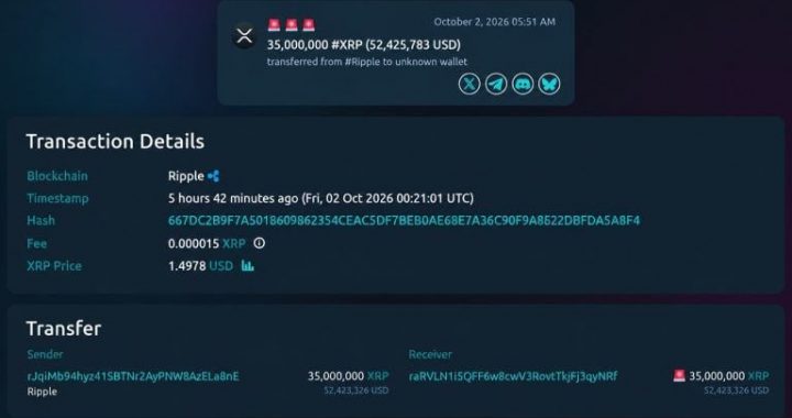 Ripple Moves 35M XRP and the Mystery Wallet Forwards 6.5M Within Hours