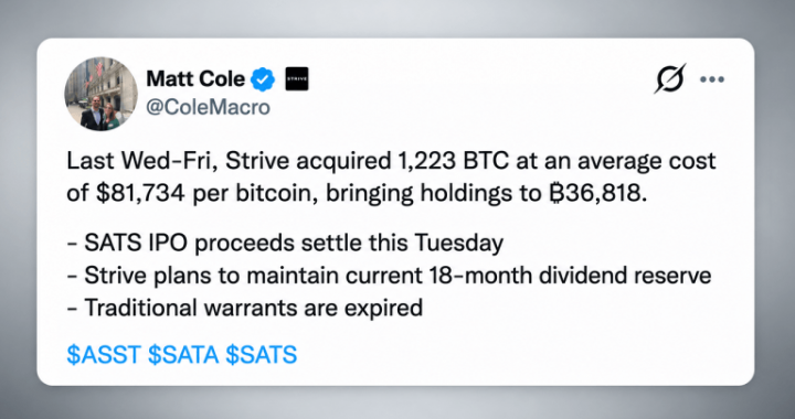 Strive Buys 1,223 Bitcoin While Preparing a $630 Million Cash Raise