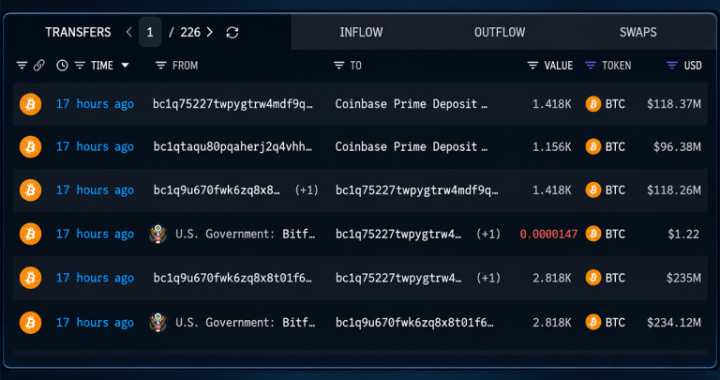 US Government Shifts $770M in Bitcoin as Mystery Wallets Emerge